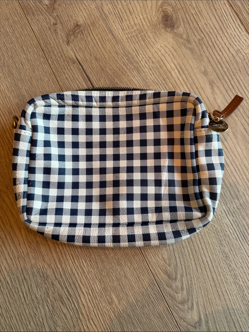 Clare V Navy and Cream Gingham Zip Pouch